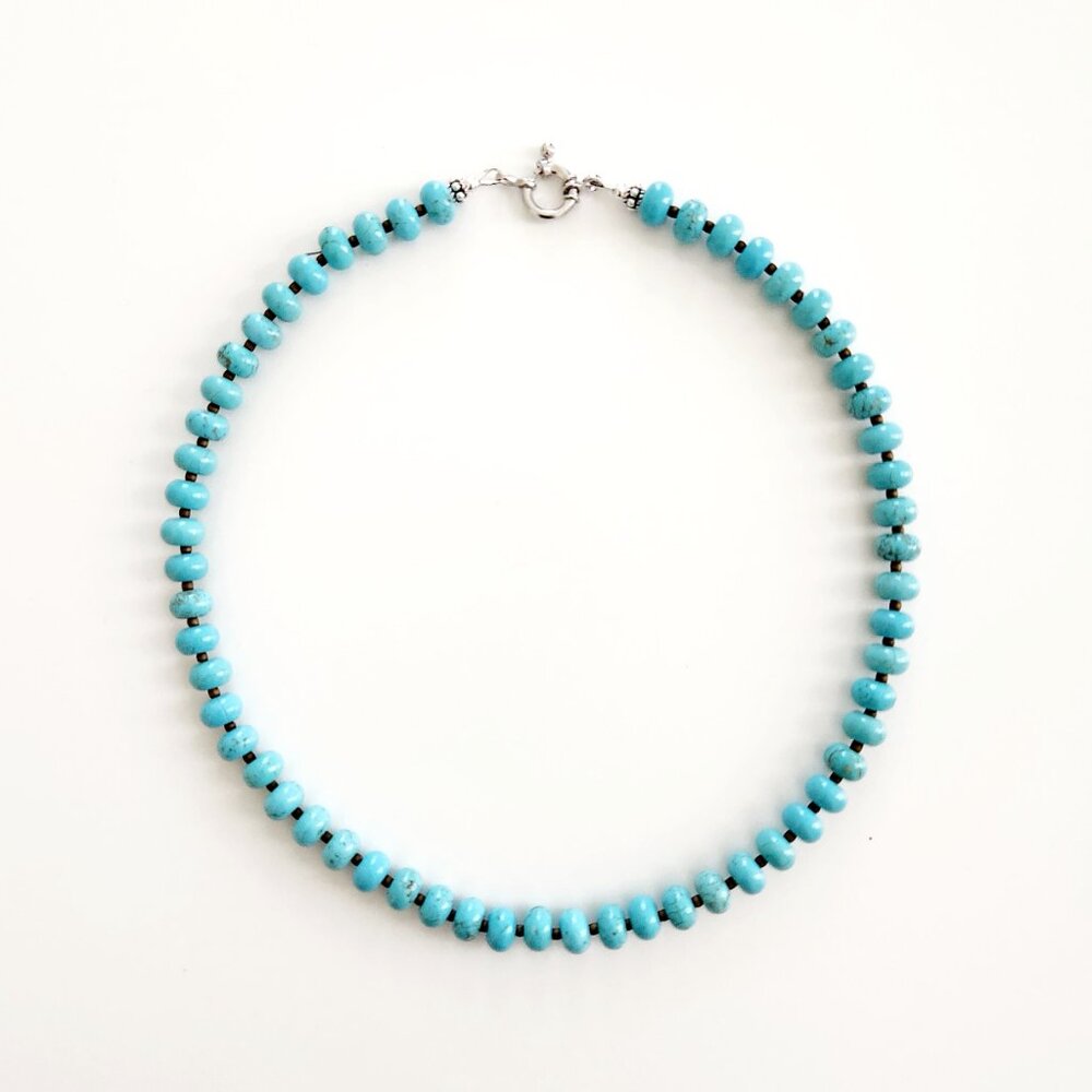 TURQUOISE NECKLACE W/ 5X8MM STONES--16" - Picture 2 of 2